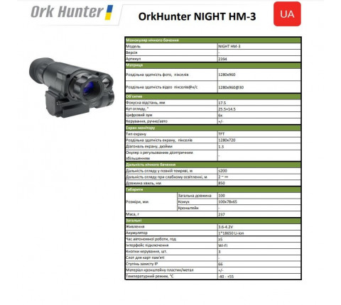 Прилад нічного бачення з кріпленням на шолом OrkHunter Night HM-3