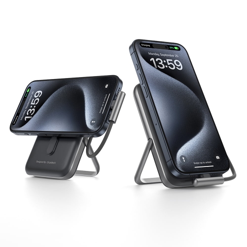 Повербанк 10000mAh Choetech B735 Black QC3.0 PD3.0 бездротова магнітна зарядка, вбудований кабель, підставка