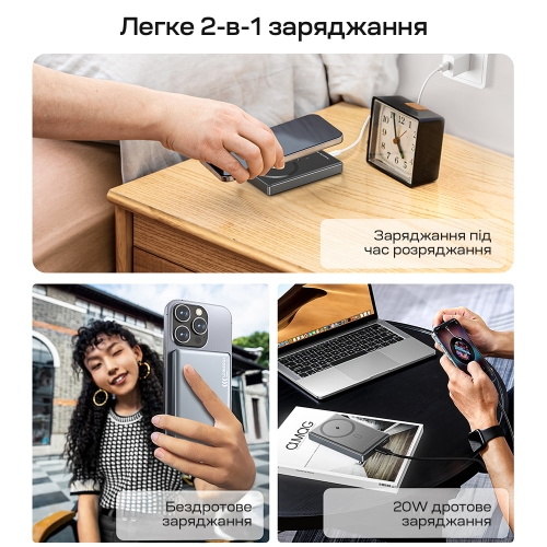 Повербанк 10000mAh Choetech B739 Black QC3.0 PD3.0 бездротова магнітна зарядка