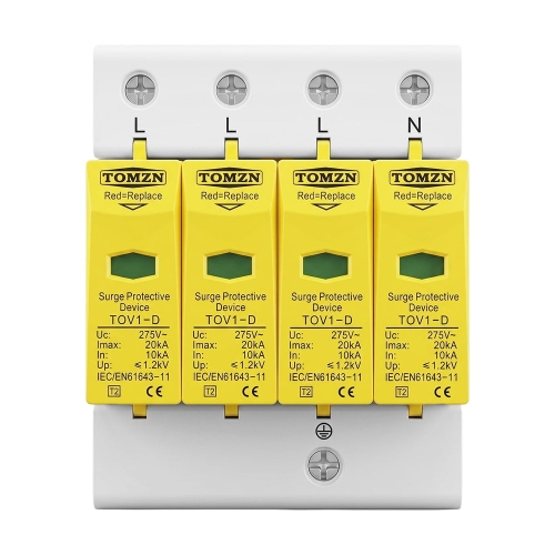 Обмежувач напруги TOMZN TOV1-20/4P 275V AC 10-20kA під DIN-рейку 4 полюси
