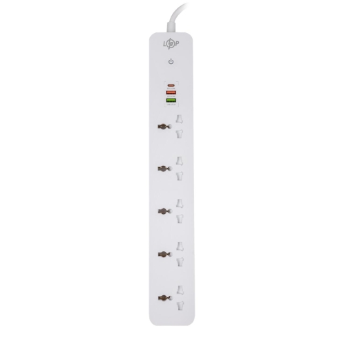 Мережевий фільтр (подовжувач) LP (5x230V-2500W, 1xUSB-38W/PD/QC3.0, 1xType-C 20W, 1xUSB 18W)