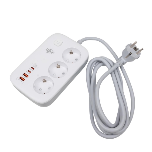 Мережевий фільтр (подовжувач) LP F65WG4 (3x230V-3520W, 2xUSB-60W, 2xType-C 65W QC/PD)