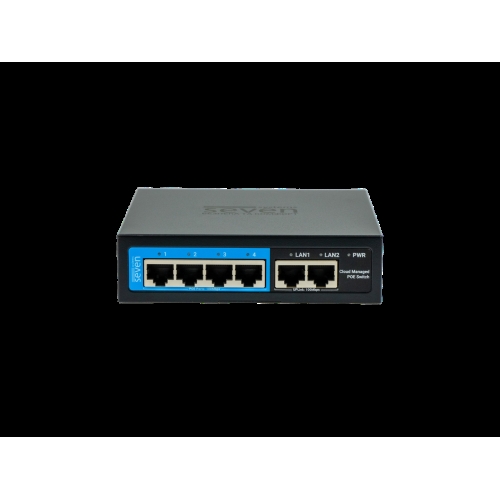 Хмарно керований 6-ти портовий PoE комутатор SEVEN PS204D-12V (Cloud POE: 4, UP: 2)