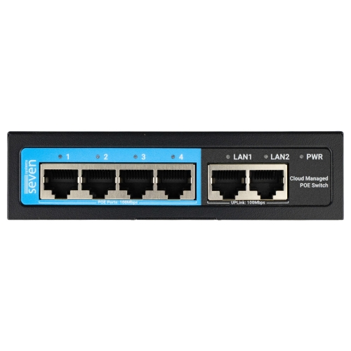 Хмарно керований 6-ти портовий PoE комутатор SEVEN PS204D-12V (Cloud POE: 4, UP: 2)
