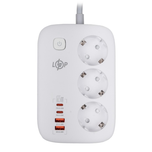 Мережевий фільтр (подовжувач) LP F65WG4 (3x230V-3520W, 2xUSB-60W, 2xType-C 65W QC/PD)