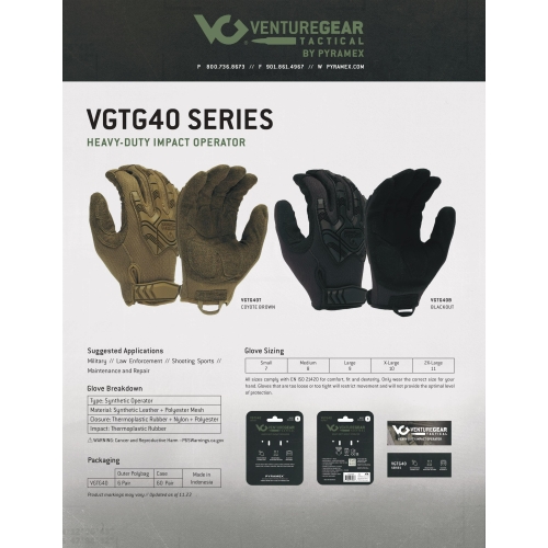 Тактичні рукавиці протиударні Venture Gear Tactical VGTG40 Heavy-Duty Impact Operator, чорні, розмір XXL ( 11 )
