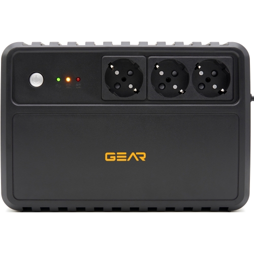 Пристрій безперебійного живлення GEAR, UPS 1000VA, 600W, AVR, 3Schuko, plastic case (GU-1000P3)