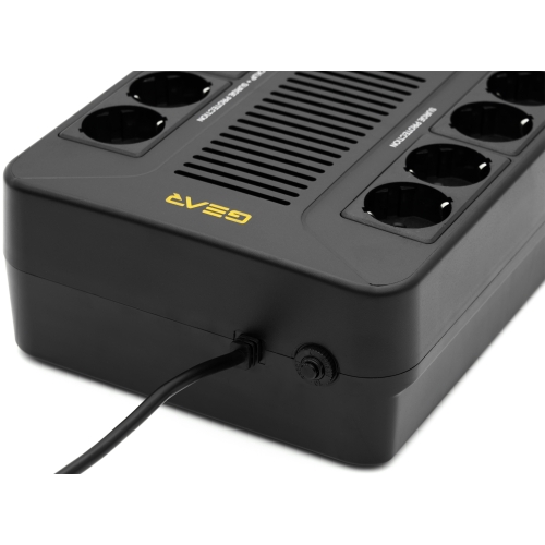 Пристрій безперебійного живлення GEAR, UPS 850VA, 510W, AVR, 8Schuko, plastic case USB+RJ45 (GU-850PLUS6)