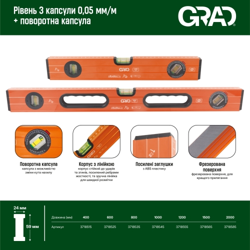 Рівень 3 капсули + поворотна капсула без ручок 40см GRAD (3718515)