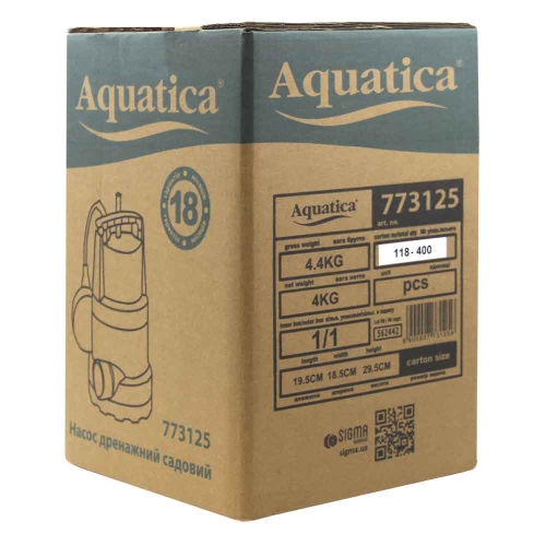 Насос дренажний садовий 0.75кВт Hmax 9.5м Qmax 220л/хв (част. до 5мм) AQUATICA (773125)
