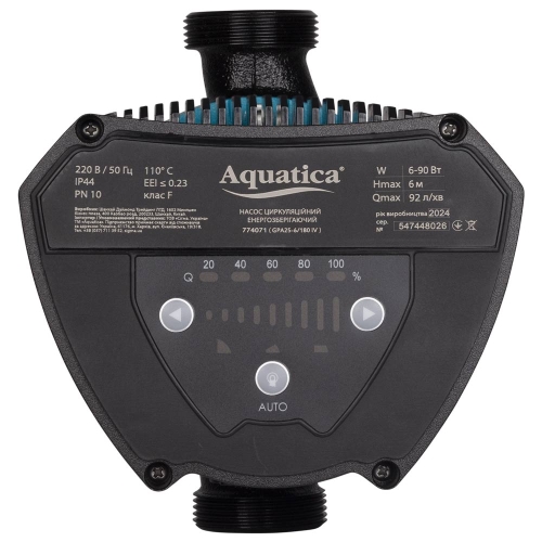 Насос циркуляційний енергозберігаючий 6-90Вт Hmax 6м Qmax 92л/хв Ø1½" 180мм + гайки Ø1" AQUATICA GPA25-6/180 IV (774071)