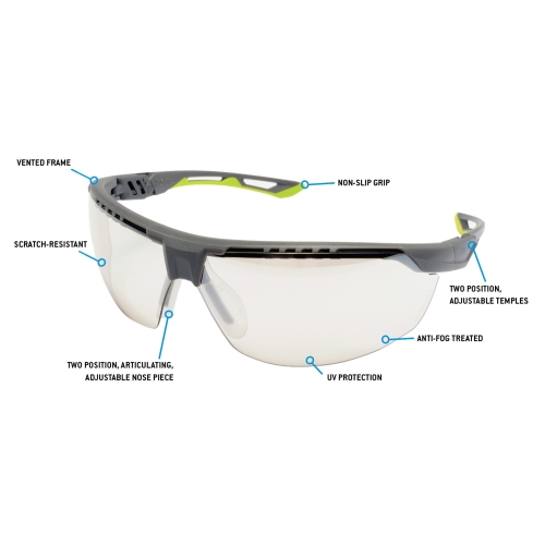 Захисні окуляри Pyramex Truflex Grey-Lime (indoor/outdoor mirror) Anti-Fog, дзеркальні напівтемні в сіро-лаймовій оправі