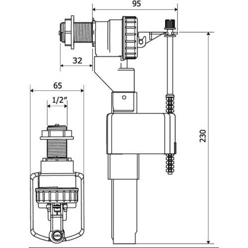 Впускний механізм KK POL ZN2/105 з боковим підведенням пластик 1/2"